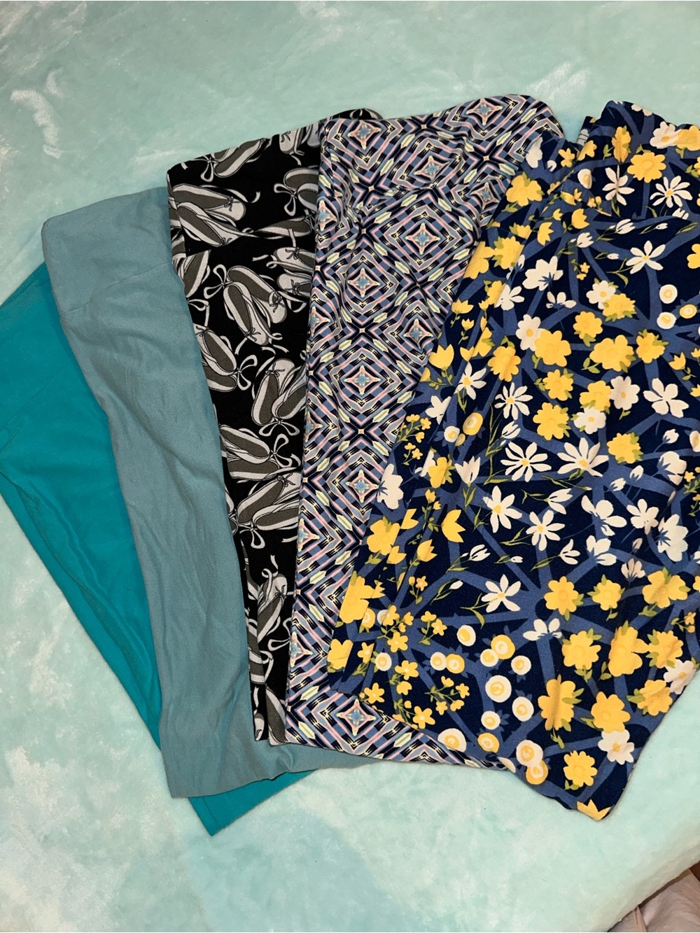 LuLaRoe Mixed Leggings Bundle in Navy Floral, Teal, Black and Geometric Prints